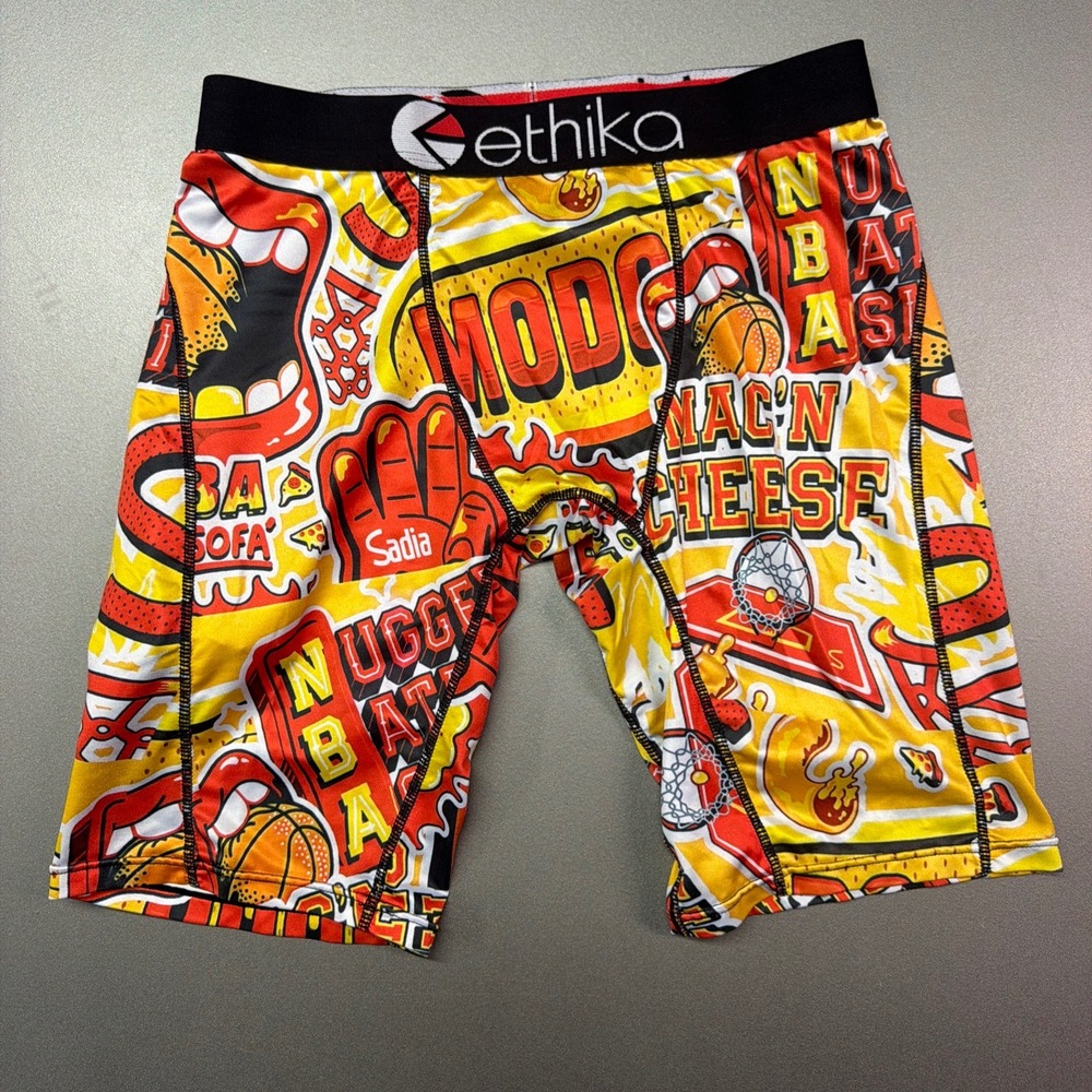 Ethika‎ Mens Mac N Cheese Basketball Graphic Boxer Briefs Yellow Red Small